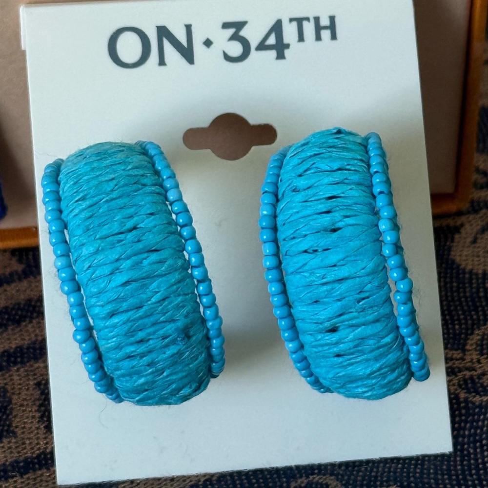 ON 34th Blue woven Hoop Earrings NWT - Picture 3 of 3